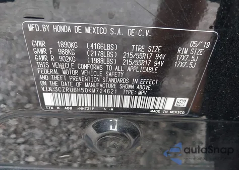 2019 Honda Hr-V Ex from USA, damaged, VIN 3CZRU6H50KM724621